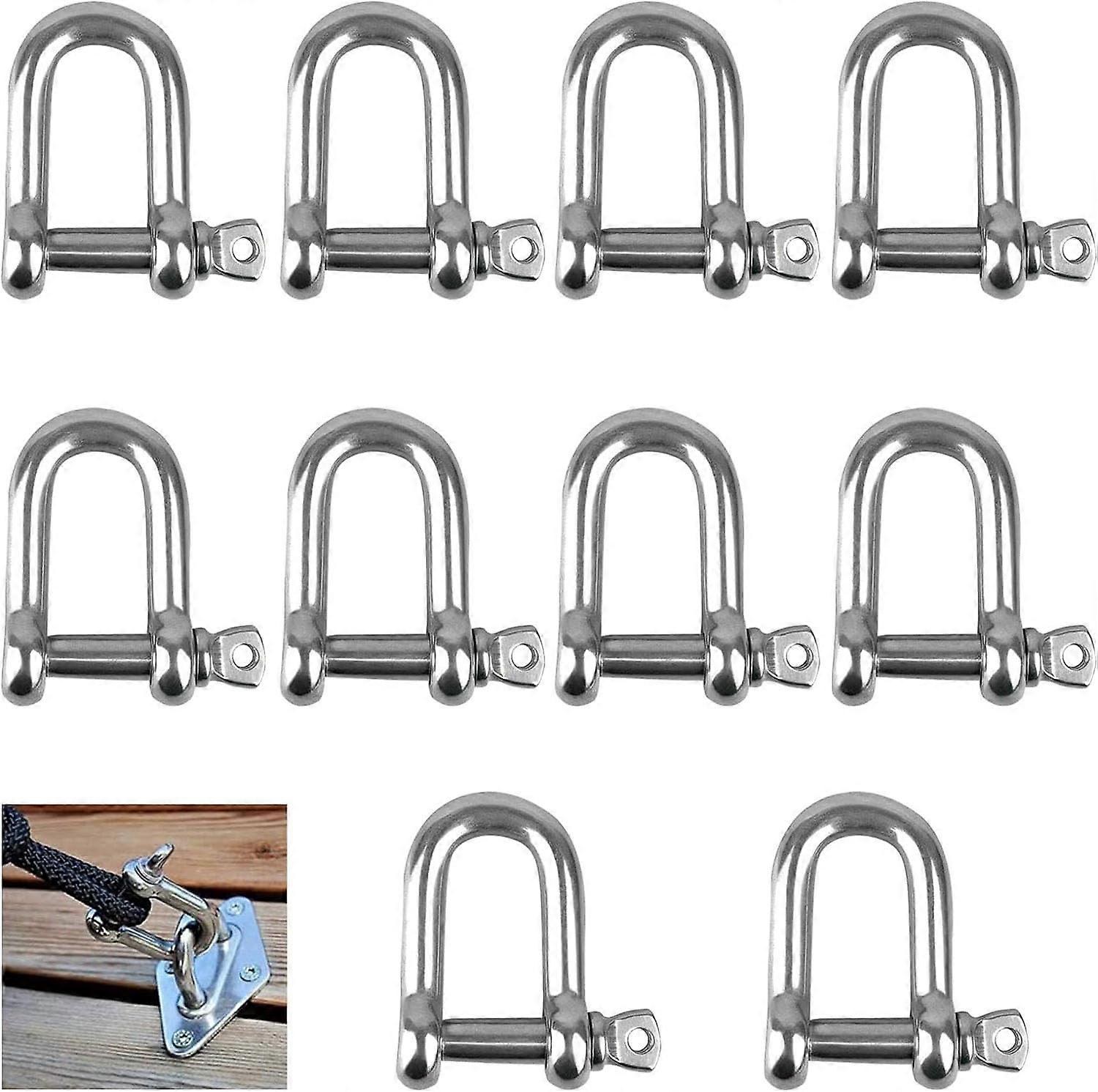 Shackle D Shape, 304 Stainless Steel D-Ring Shackle M6, Heavy-Duty D Shackle for Rigging, Pack of 10
