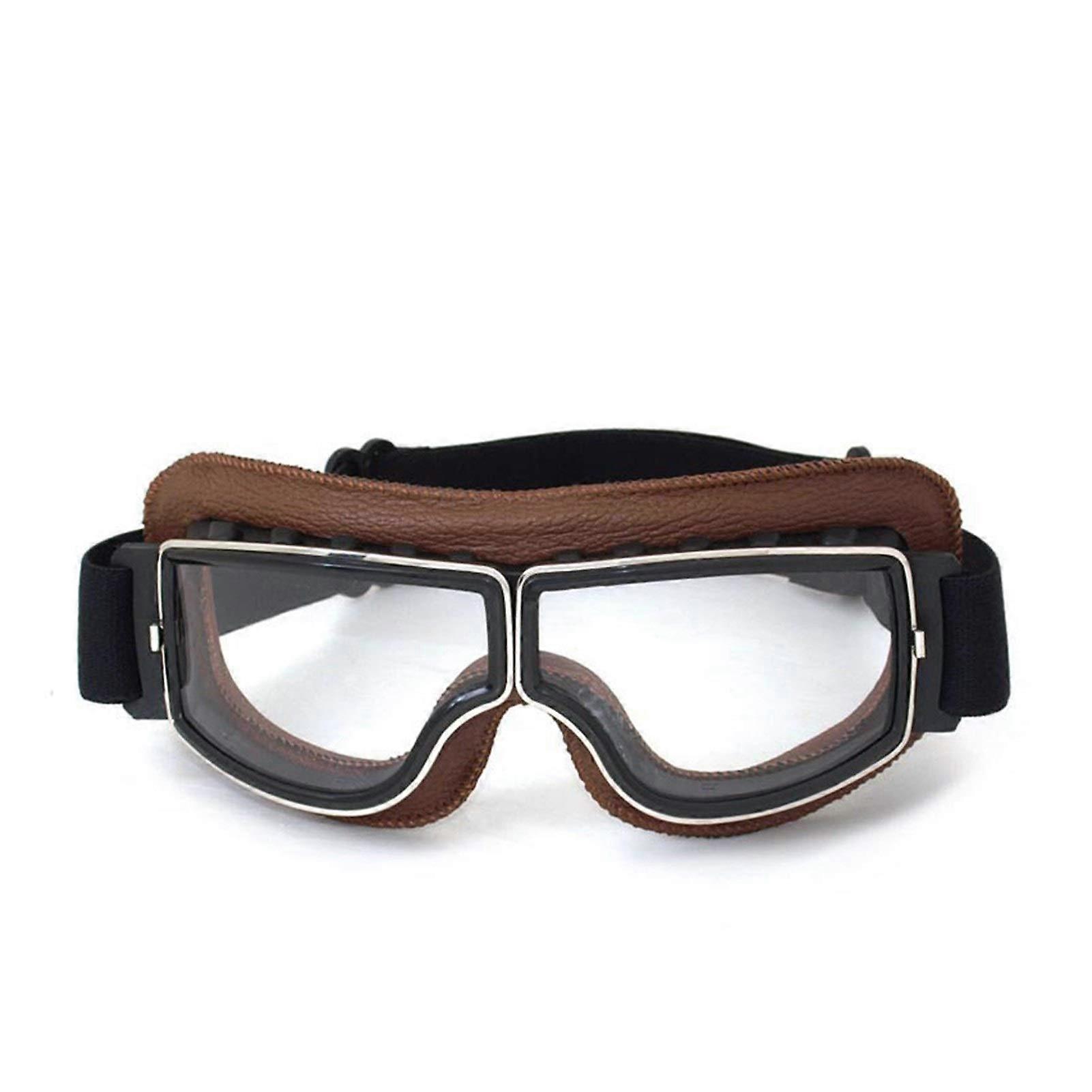 Motocross Goggles Vintage Three-Tone Leather Foldable Cruiser Style Four-Color Lens Color 1