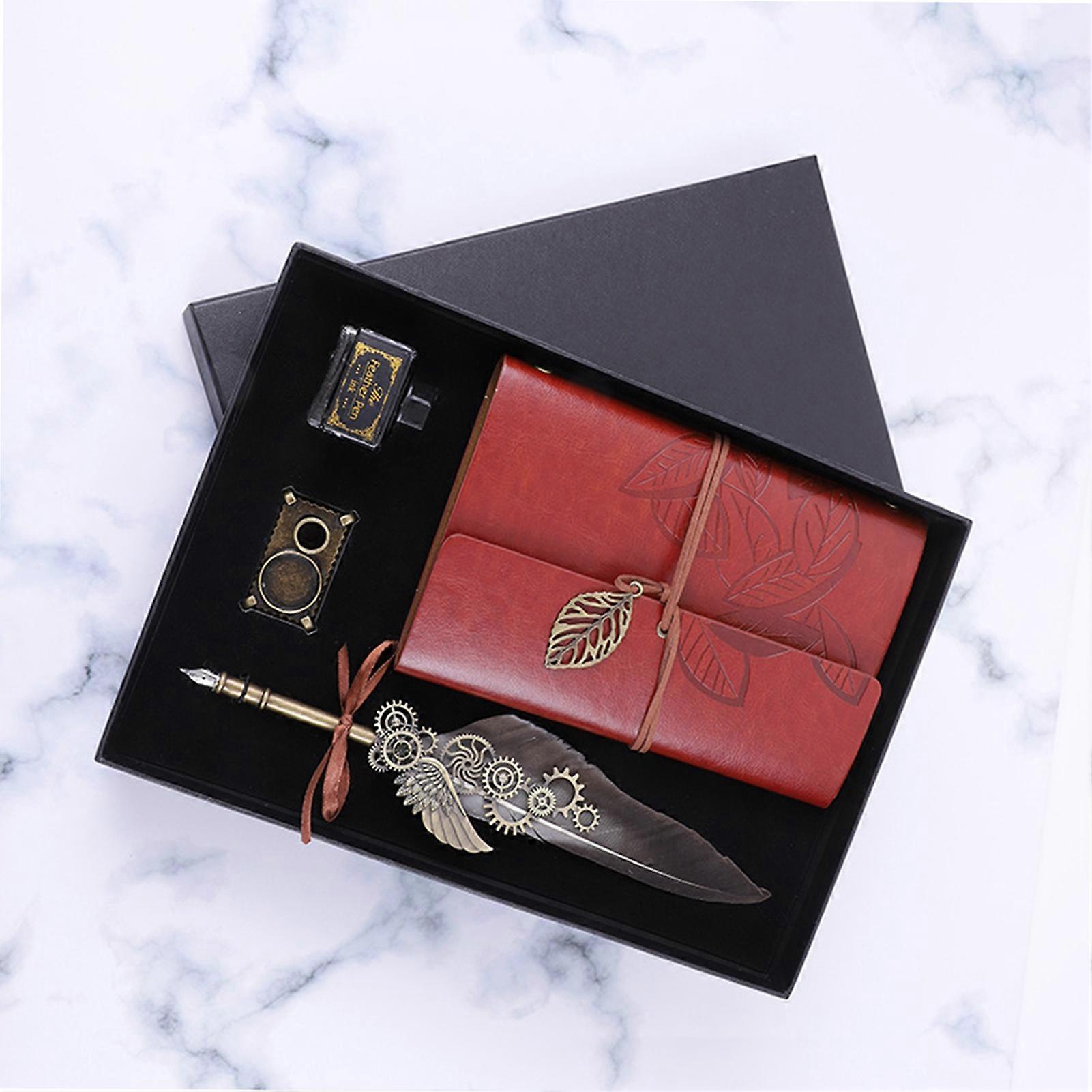 Vintage Quill Pen Calligraphy Set with 15ml Ink, Notebook & Base