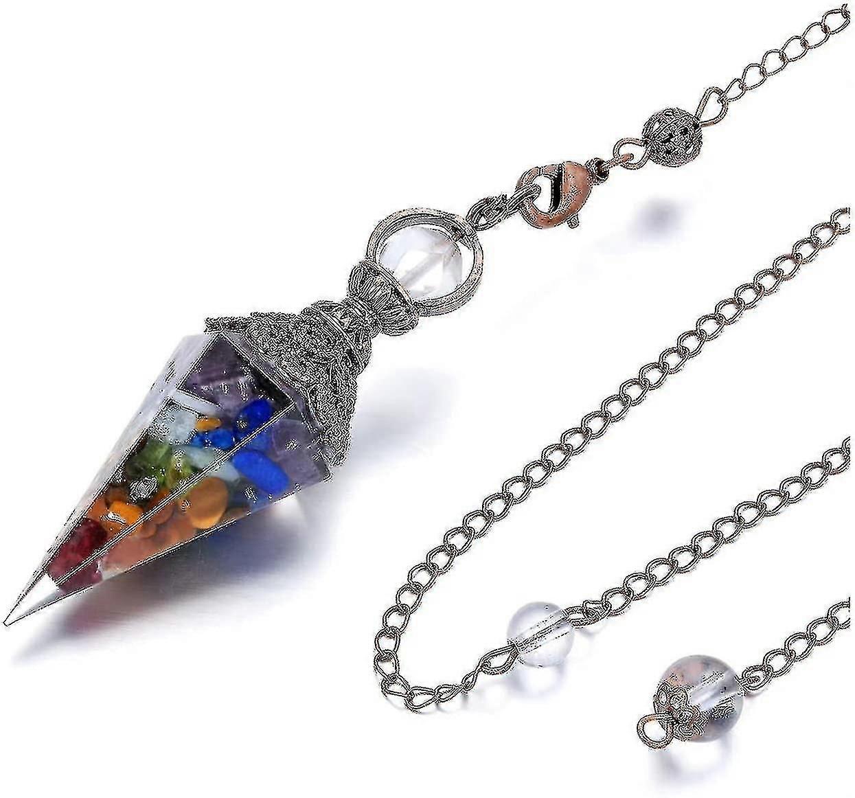 7 Chakra Crystal Pendulum, Hexagonal Gemstone Dowsing Tool for Healing & Divination