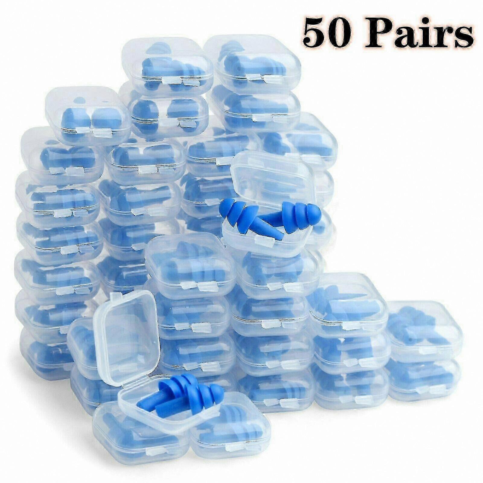 Silicone Ear Plugs, 50 Pairs NRR 28dB Noise Reduction, Waterproof Hearing Protection with Storage Cases
