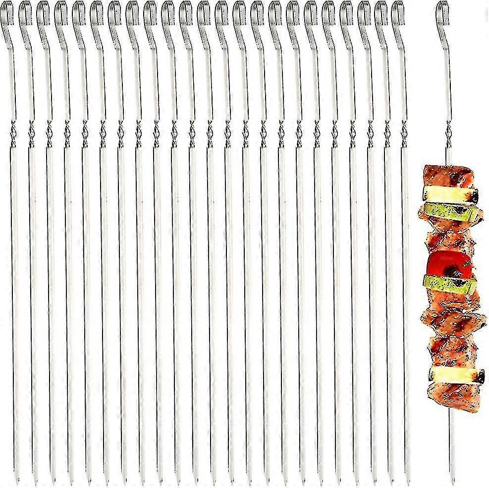Improved Quality: 20/12 Pack Stainless Steel Flat Barbecue Skewers, Reusable & Durable Kabob Skewers, Premium Metal Sticks