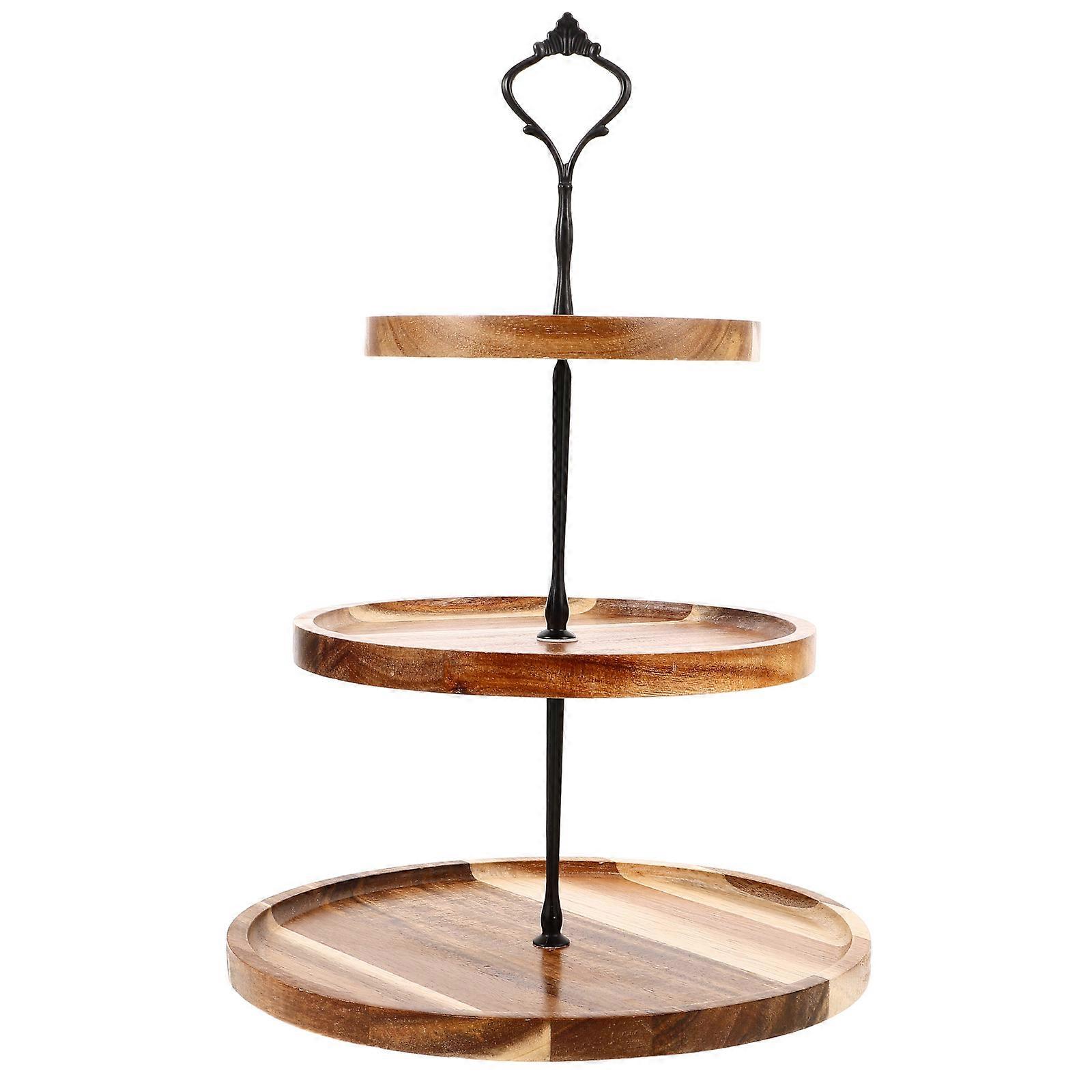 Dessert Stand Rustic Simple Style Fruit Tray Light Brown Space-saving For Kitchen 14.2×9.8×9.8in 1Pack