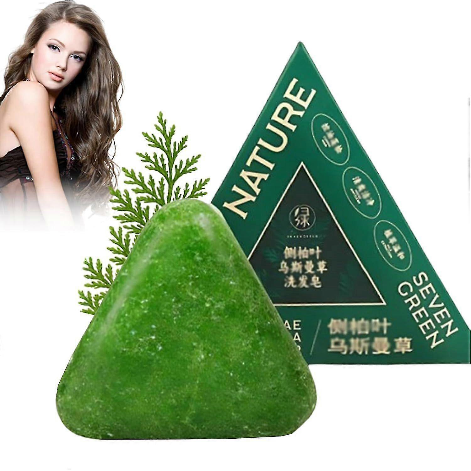 Nature Triangle Shampoo Bar, Nature Seven Green Soap Shampoo, Natural Usman Grass Shampoo Bar, Calming & Strengthens Hair for Women and Men