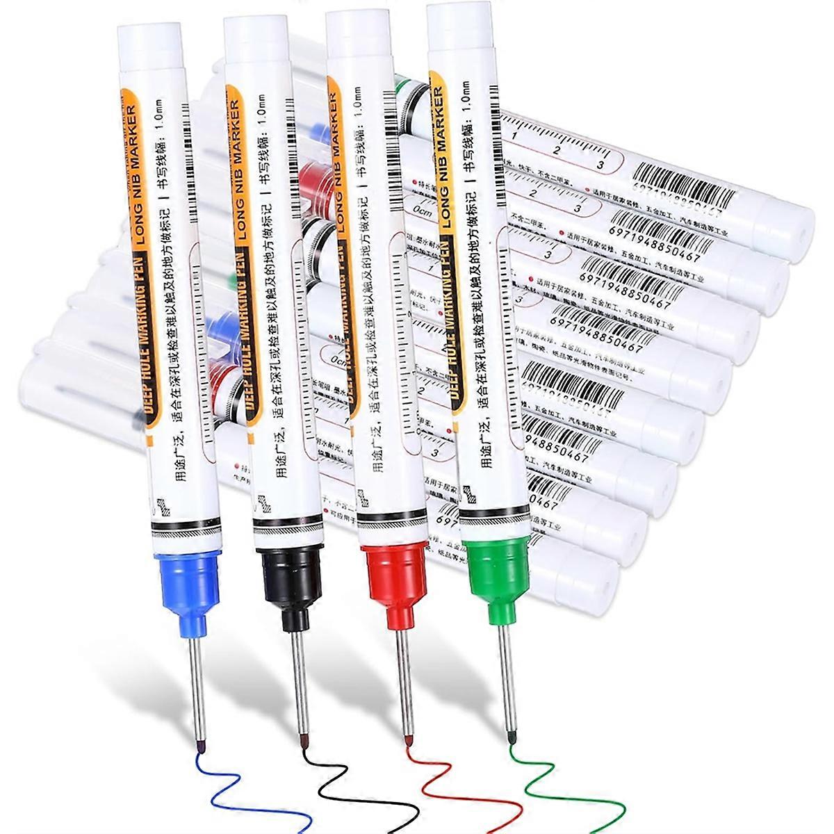 12 Pcs Multipurpose Deep Hole Marker Pens, Long Head Deep Hole Marker Long Nib Scriber for Wood, Plastic, Wall, Metal