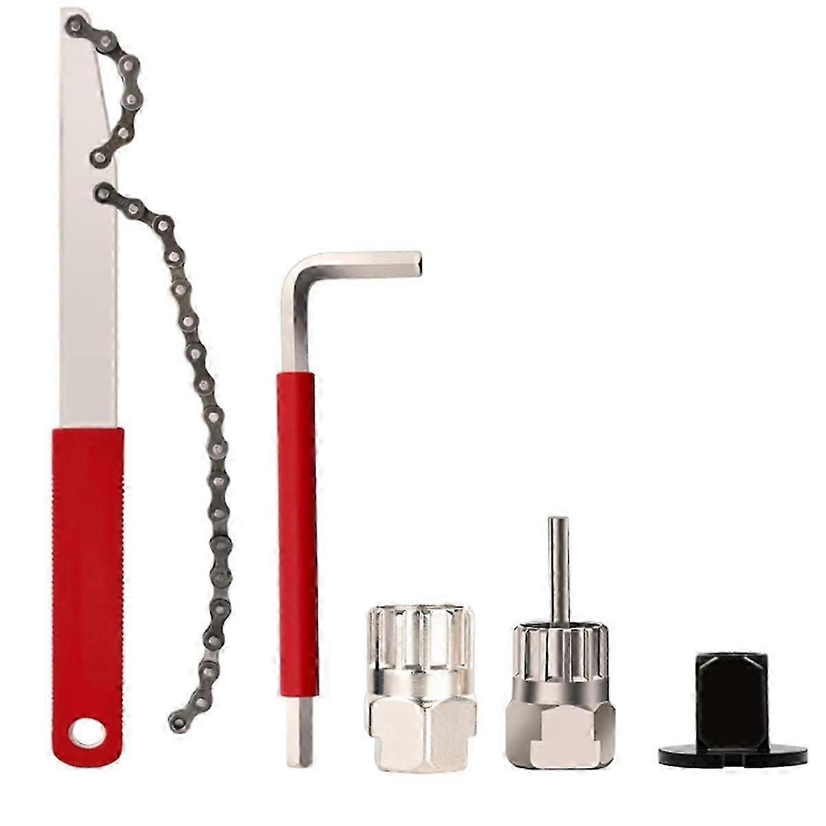 Bike Cassette Removal Tool, 5Pcs Bike Chain Tool Kit with Chain Whip Auxiliary Wrench Bicycle Cassette Lock Ring Removal