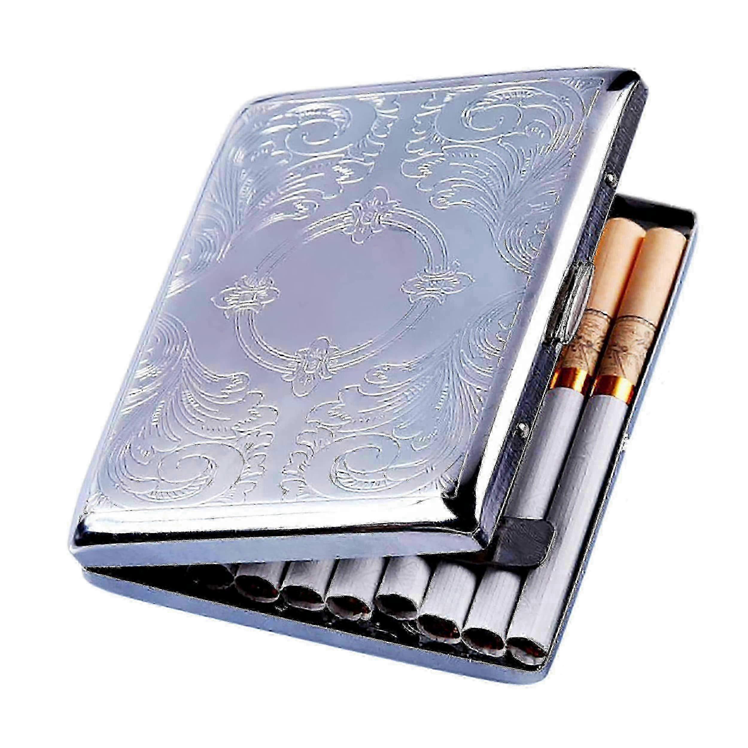 Silver Metal Cigarette Case Box for Men - Holds 20 Cigarettes, Slim and Durable Design