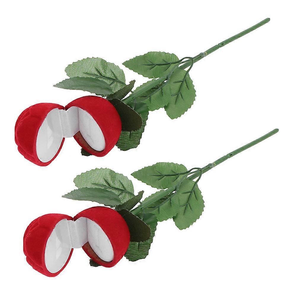 Red Rose Ring Box 4Pcs Flannel Engagement Ring Box with Stem for Proposal