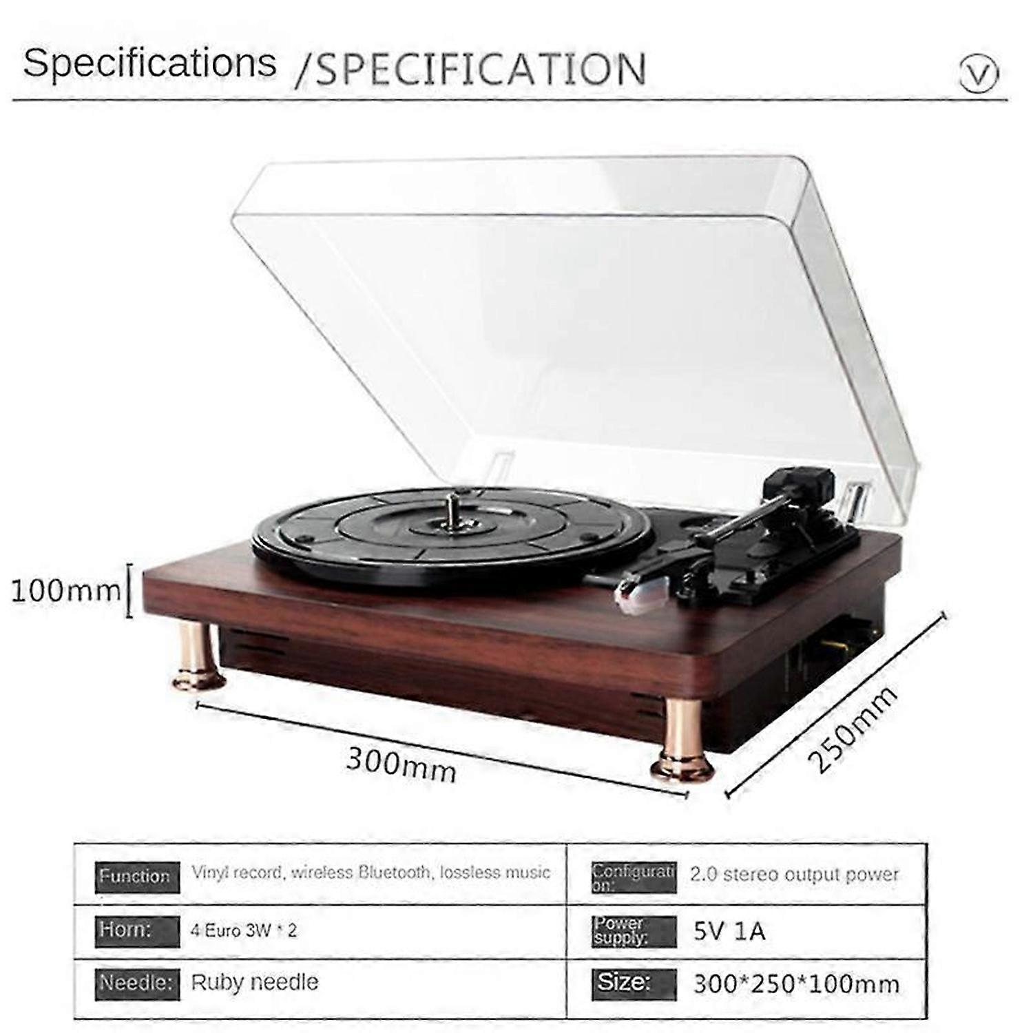 Retro Vinyl Record Player Type B, EU Plug