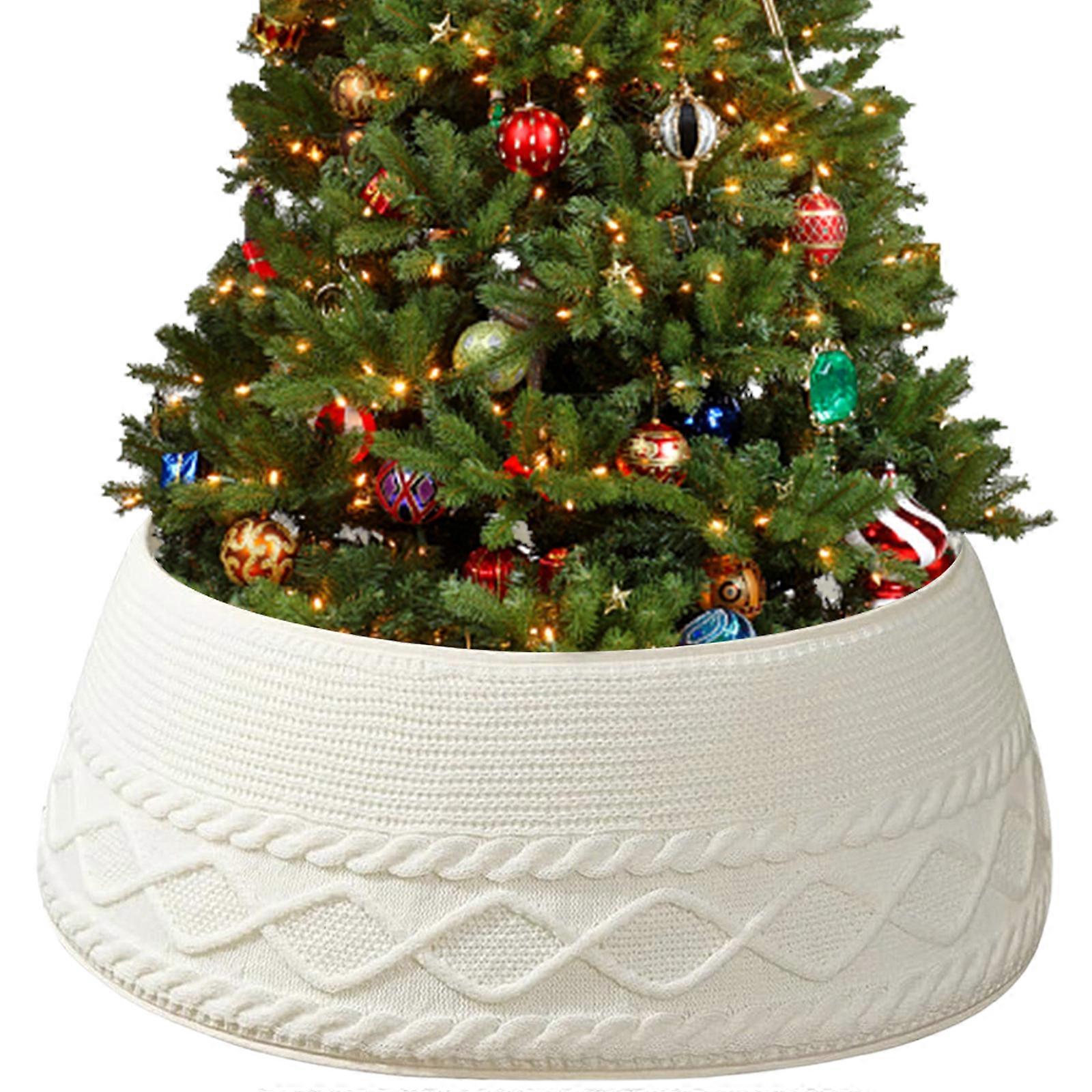 Durable Knitted Holiday Tree Wrap Includes Adjustable Fasteners Christmas Tree Skirt with Clips For Various Decors Styles Multicolor