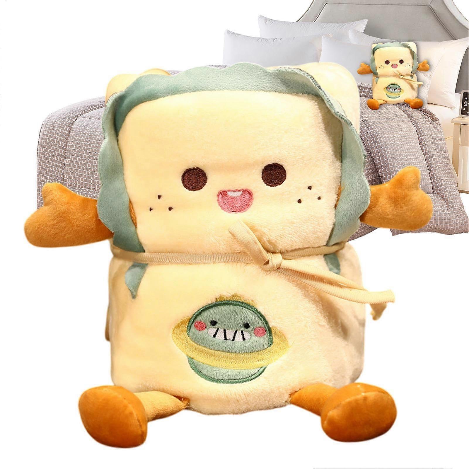 2 In 1 Blanket Toast Plush Travel Blanket, Compact And Soft, Cartoon Plush Pillow For Sofa And Travel