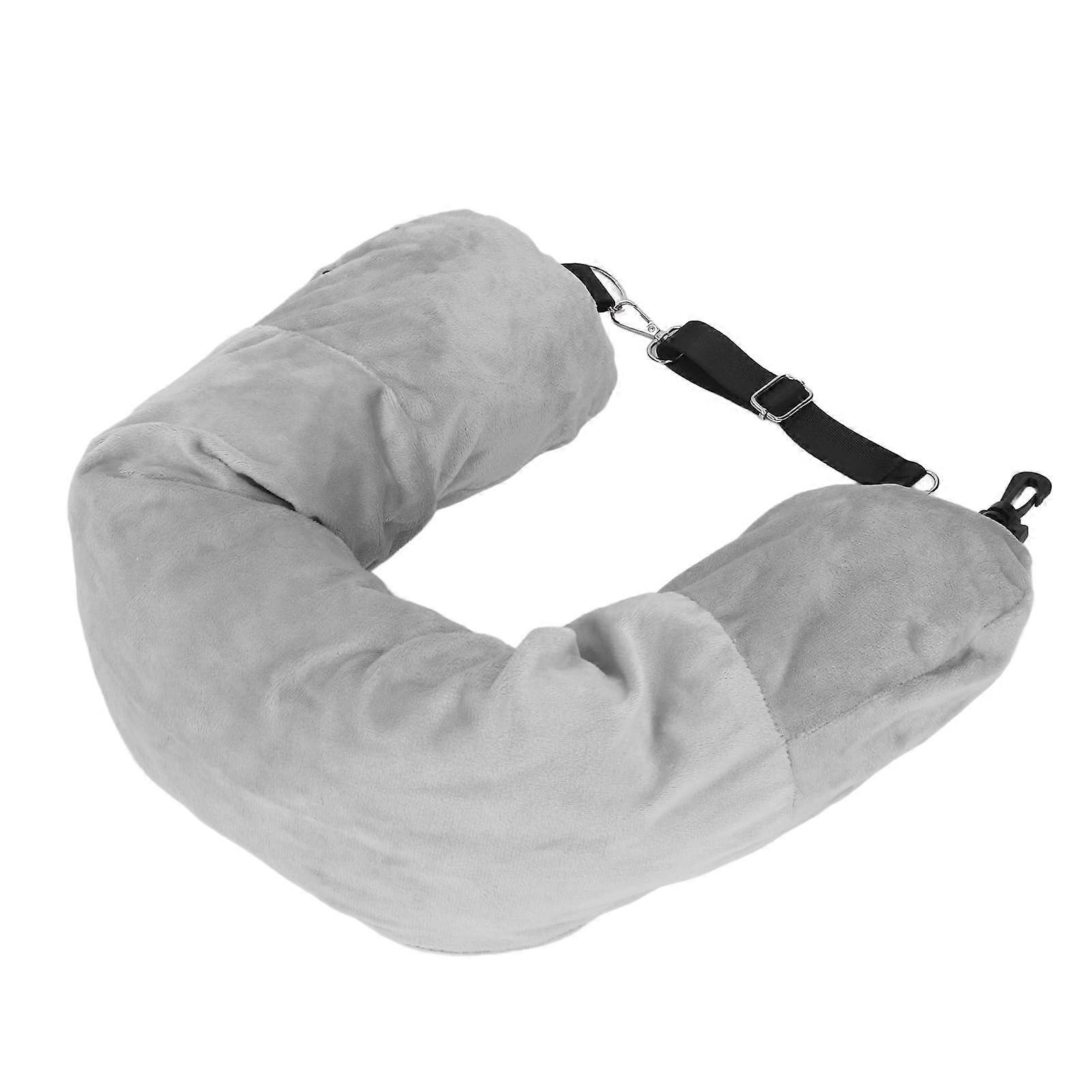 Neck Pillow Storage Bag - Plush Fabric Travel Neck Pillow with Stuffable Clothing Inserts, Gray Color for Business Trips