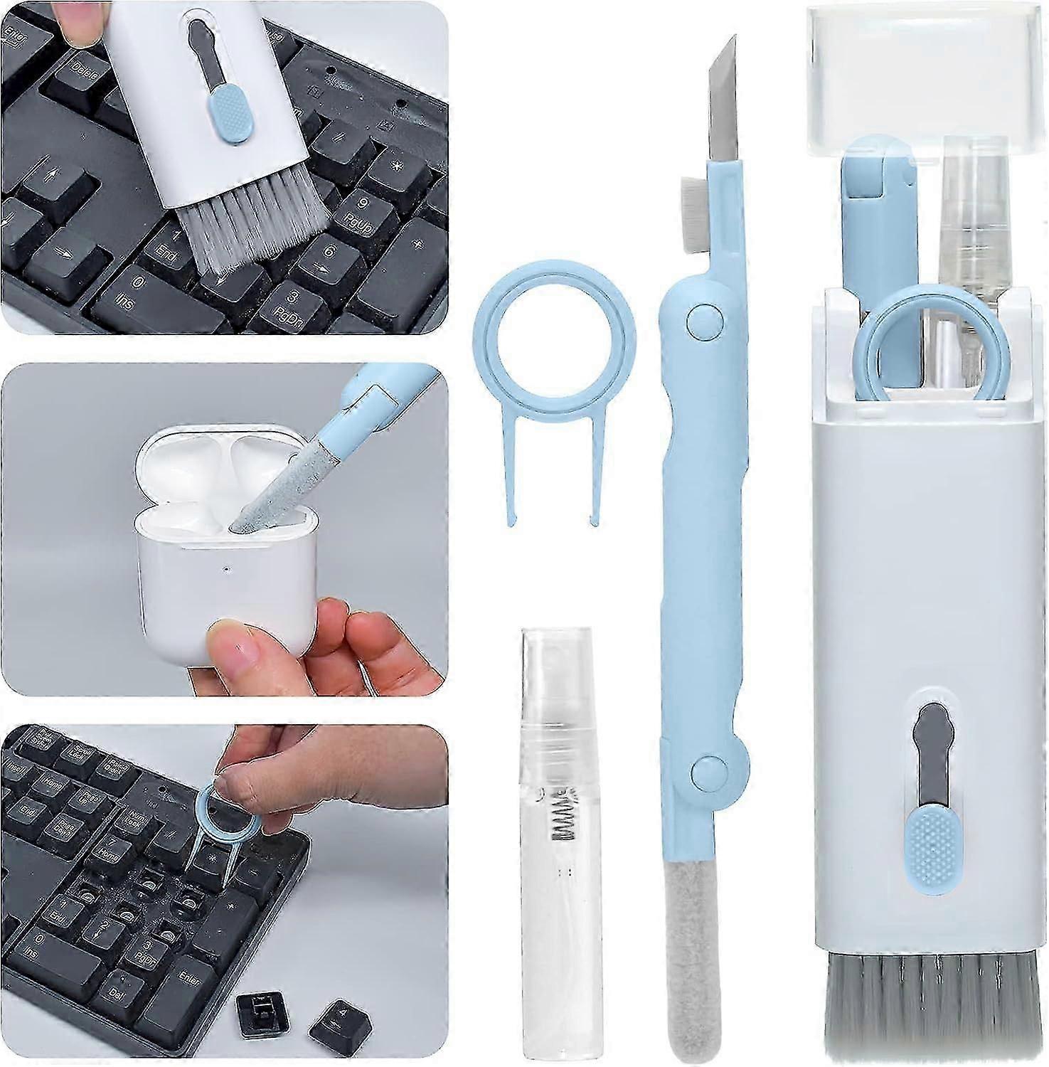 Brosse nettoyante pour clavier, nettoyant multifonctionnel pour écouteurs pour clavier 7 en 1 avec extracteur de touches pour clavier mécanique de jeu (bleu)