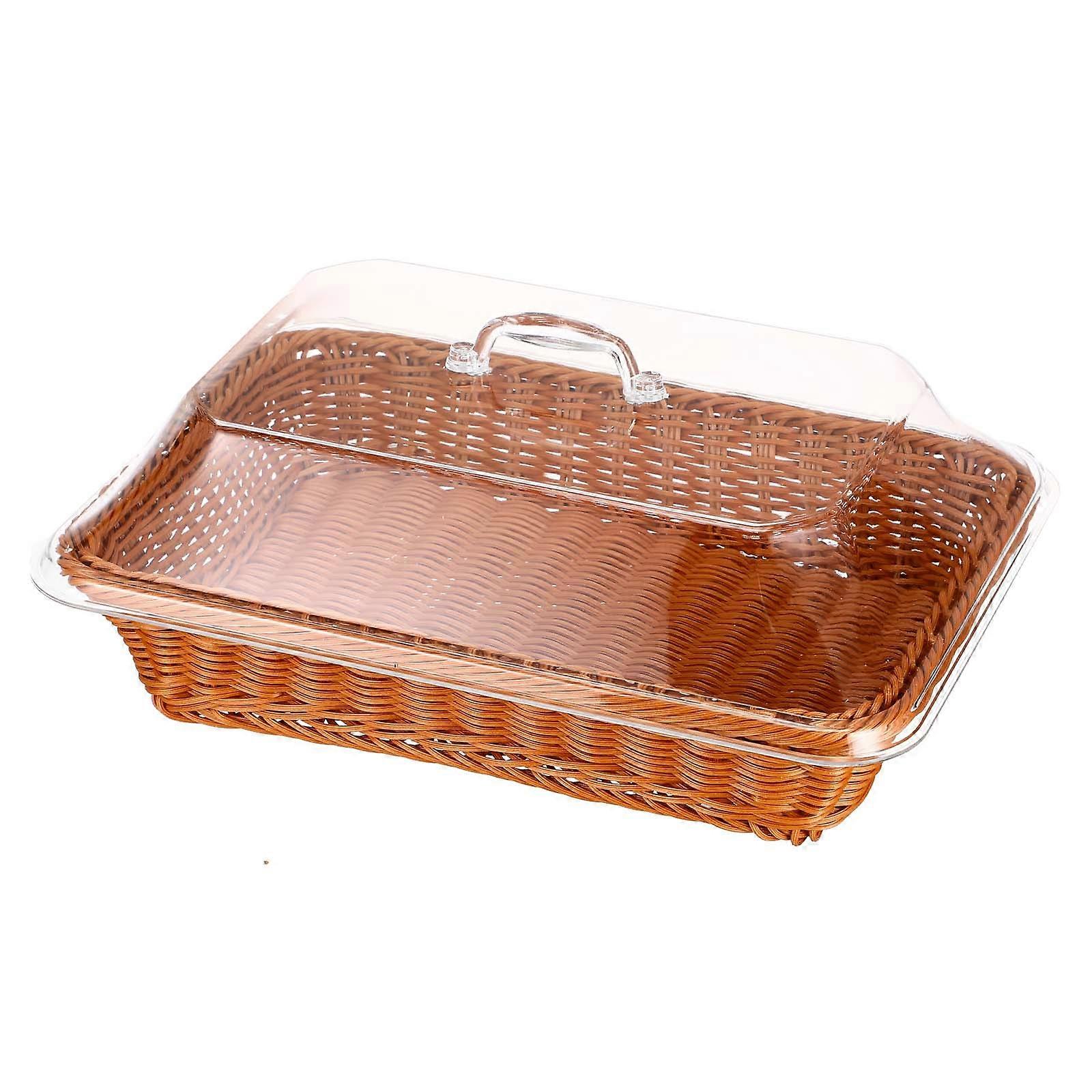 Woven Bread Basket with Lid for Serving 2Pcs Rustic Kitchen Storage