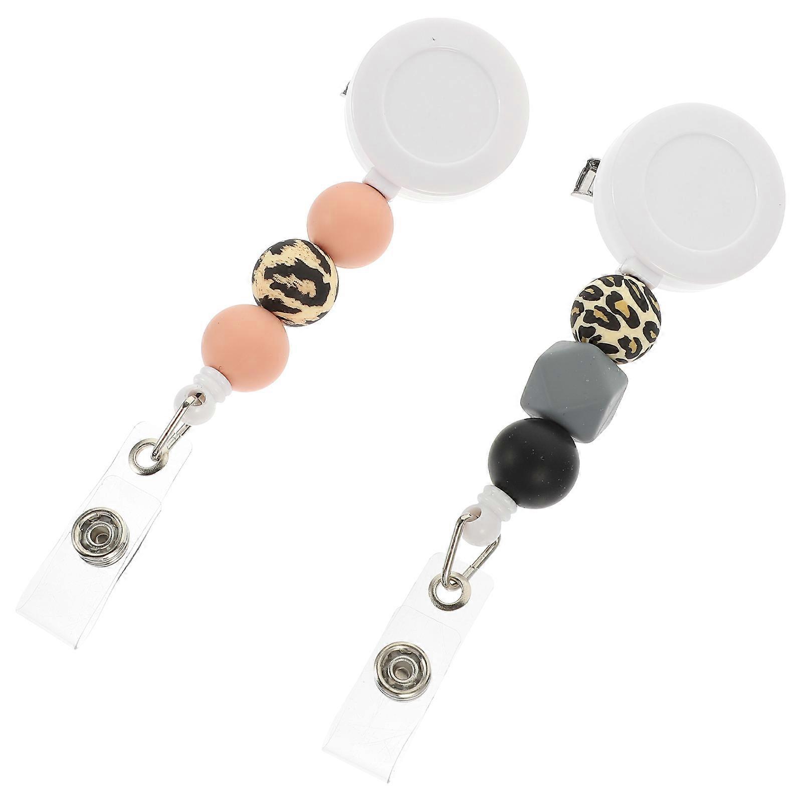 Practical Silicone Badge Holders with Beaded Clips for Retractable Use 2Pcs