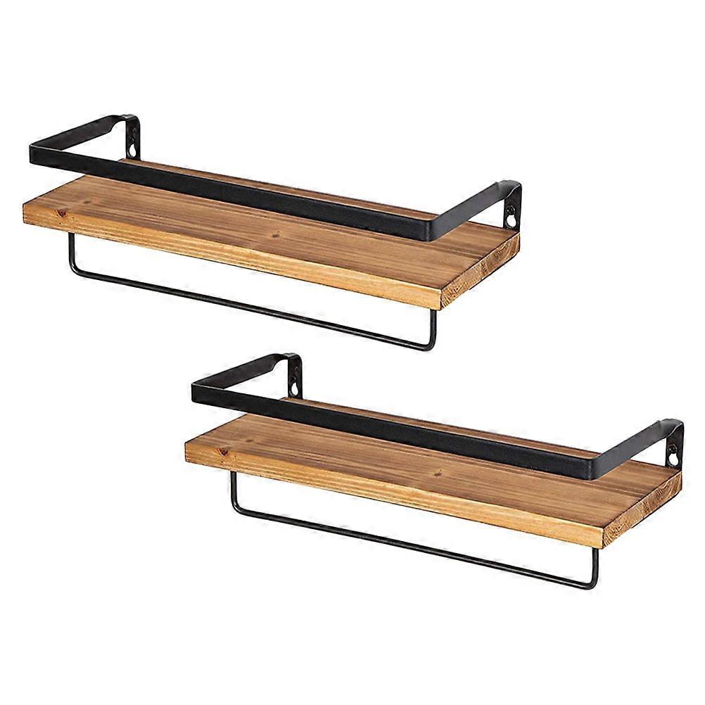 Floating Towel Racks Hooks Ideal For Bathroom Kitchen Use Solid Wood Construction Light Brown Finish 2Set