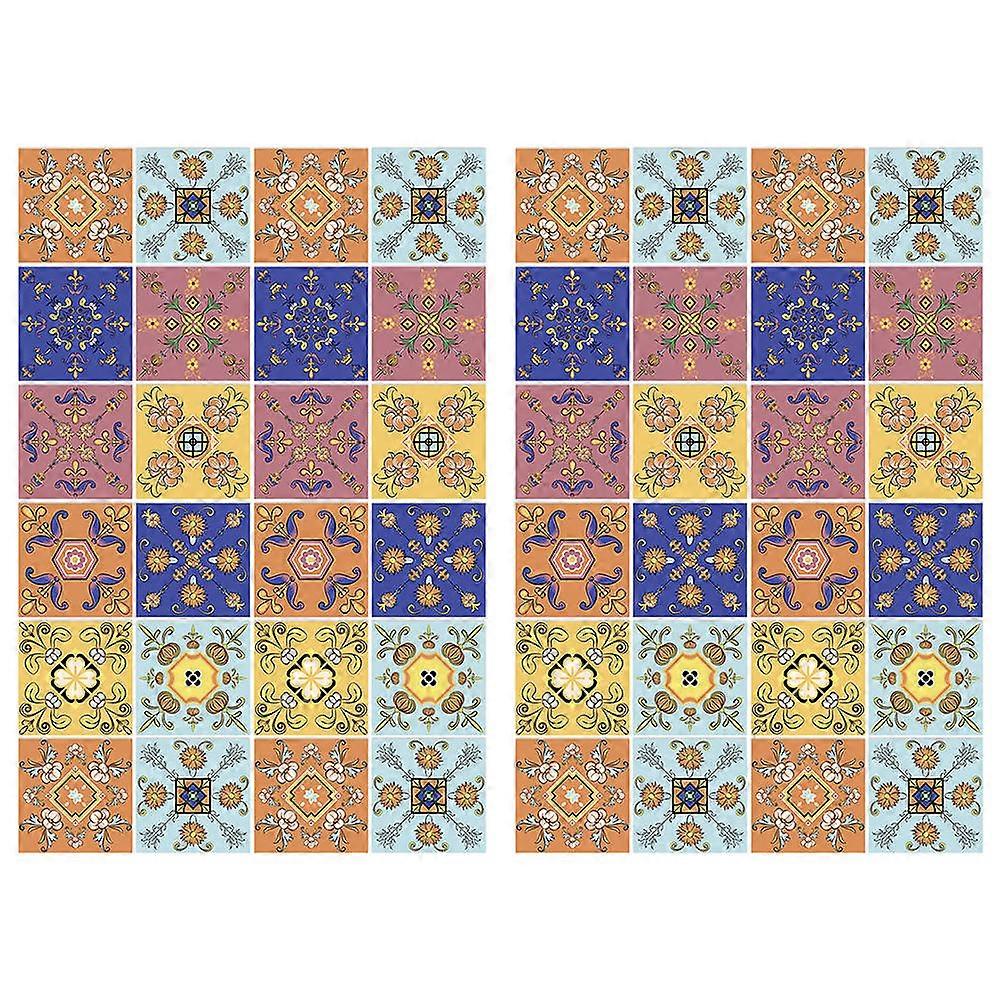 Decorative Tile Decals 144 Pcs DIY Decorative Easy To Clean For Smooth Surfaces Vintage Style 15x15cm