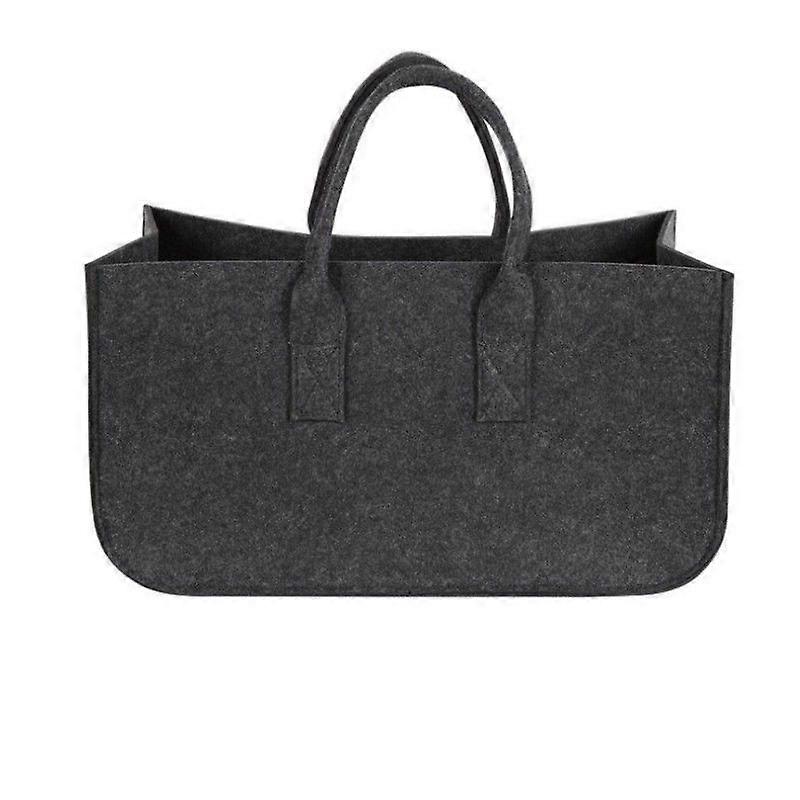 Medium Grey Reusable Felt Basket with Handle, Large Folding Felt Bag, Portable