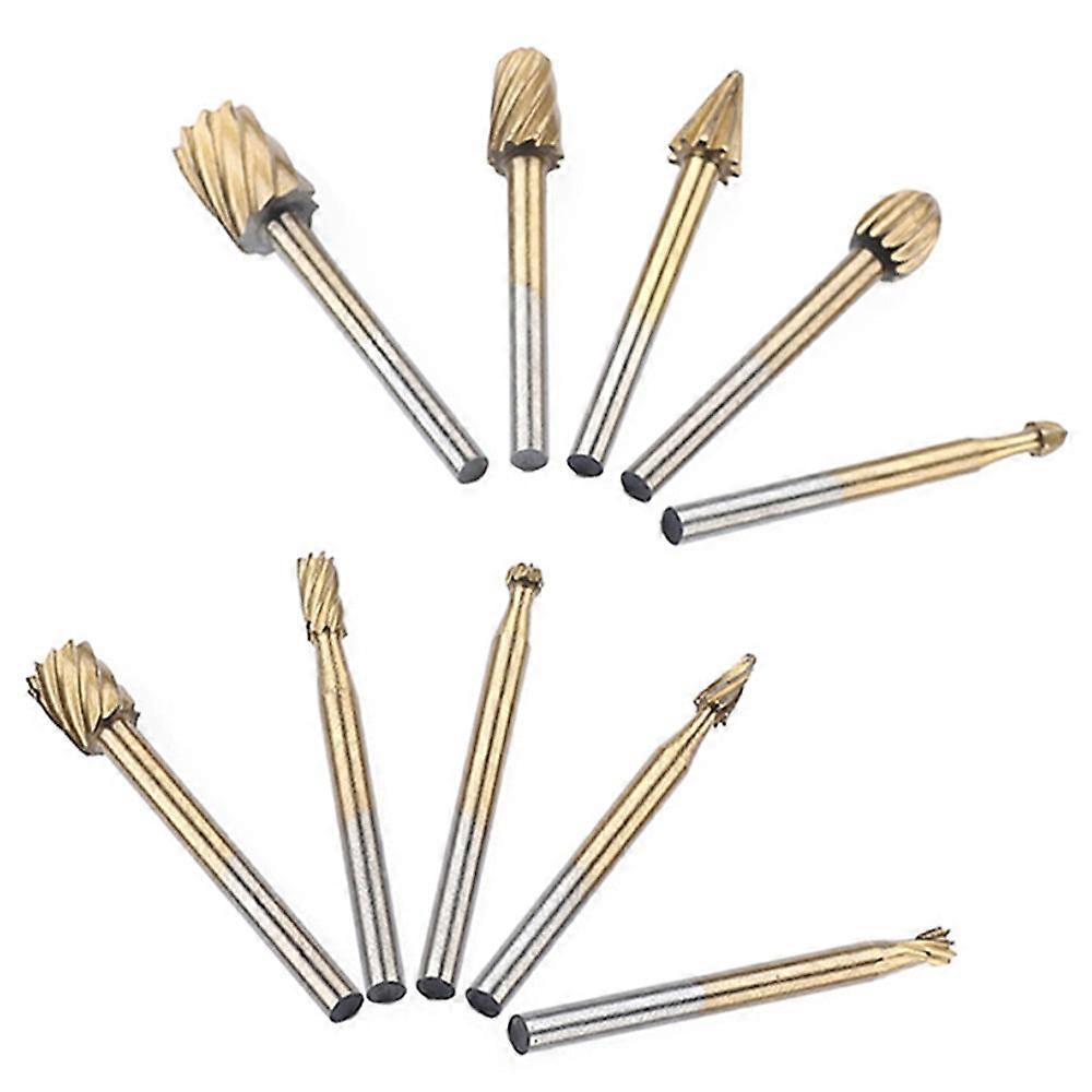 Eguiwyn bit 10 Pcs/Set HSS Titanium Dremel Routing Rotary Milling Rotary File Cutter Wood Drill Bit Gold One Size