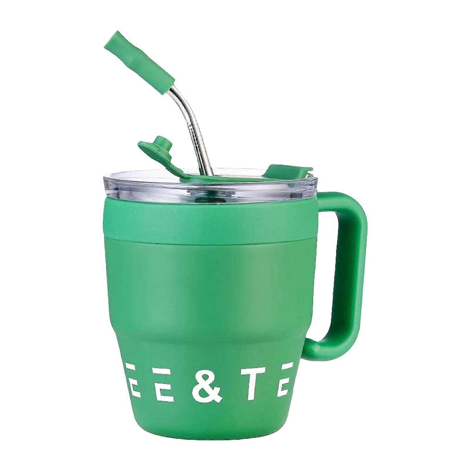 Green Star Print Car Cup, Stainless Steel Double Layer Insulated Water Cup with Handle, compatible with car cup holders