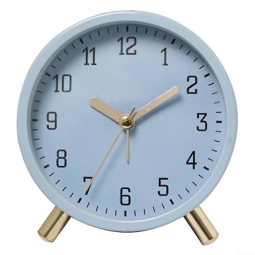 Quartz Alarm Clock With Silent Sweep Movement For Bedroom And Office Desk Round Clock Blue Night Light Metal Pointer