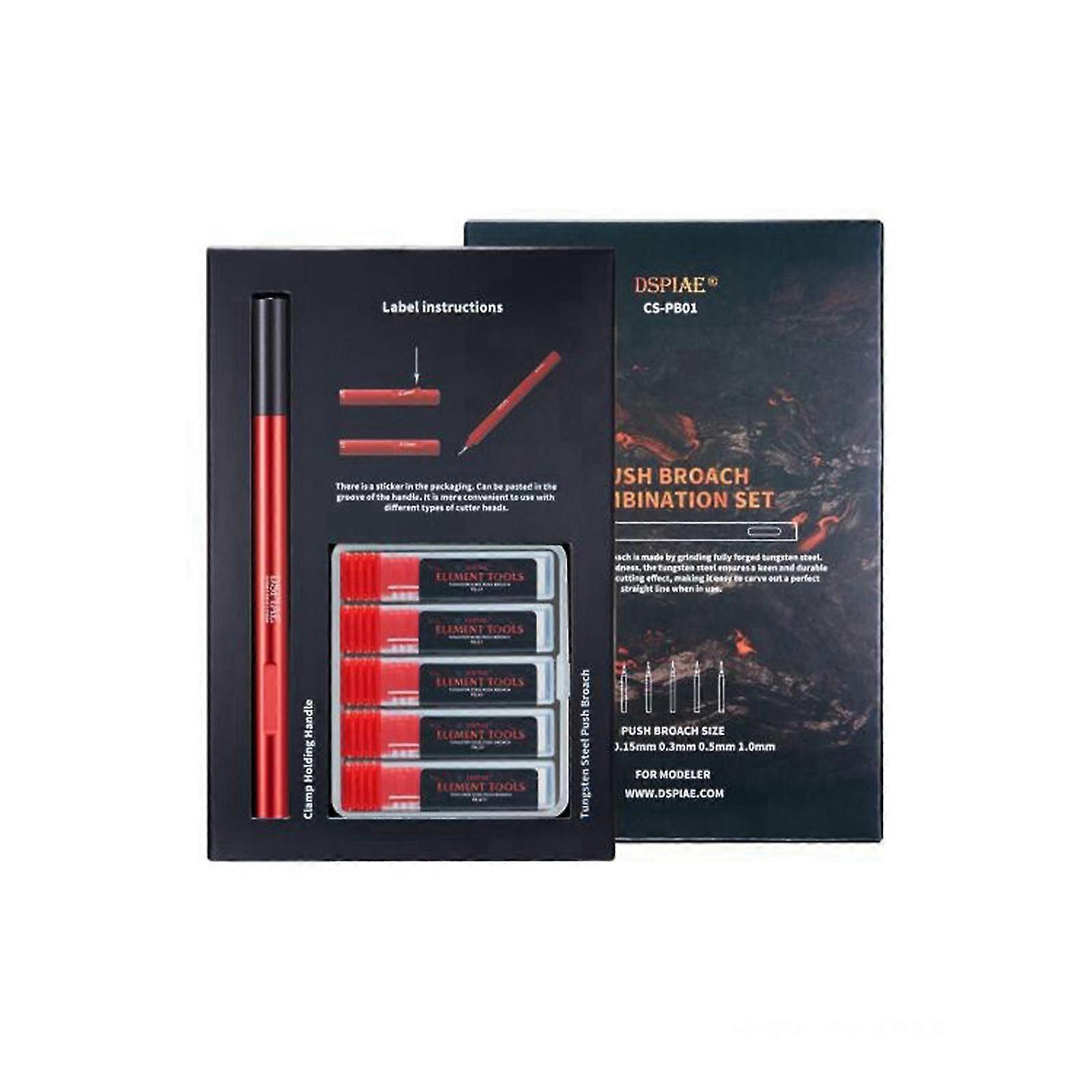 1pc Dspiae Cs-PB01 Push Broach Kombinasjonssett 0.1/0.15/0.3/0.5/1.0mm Nyhet