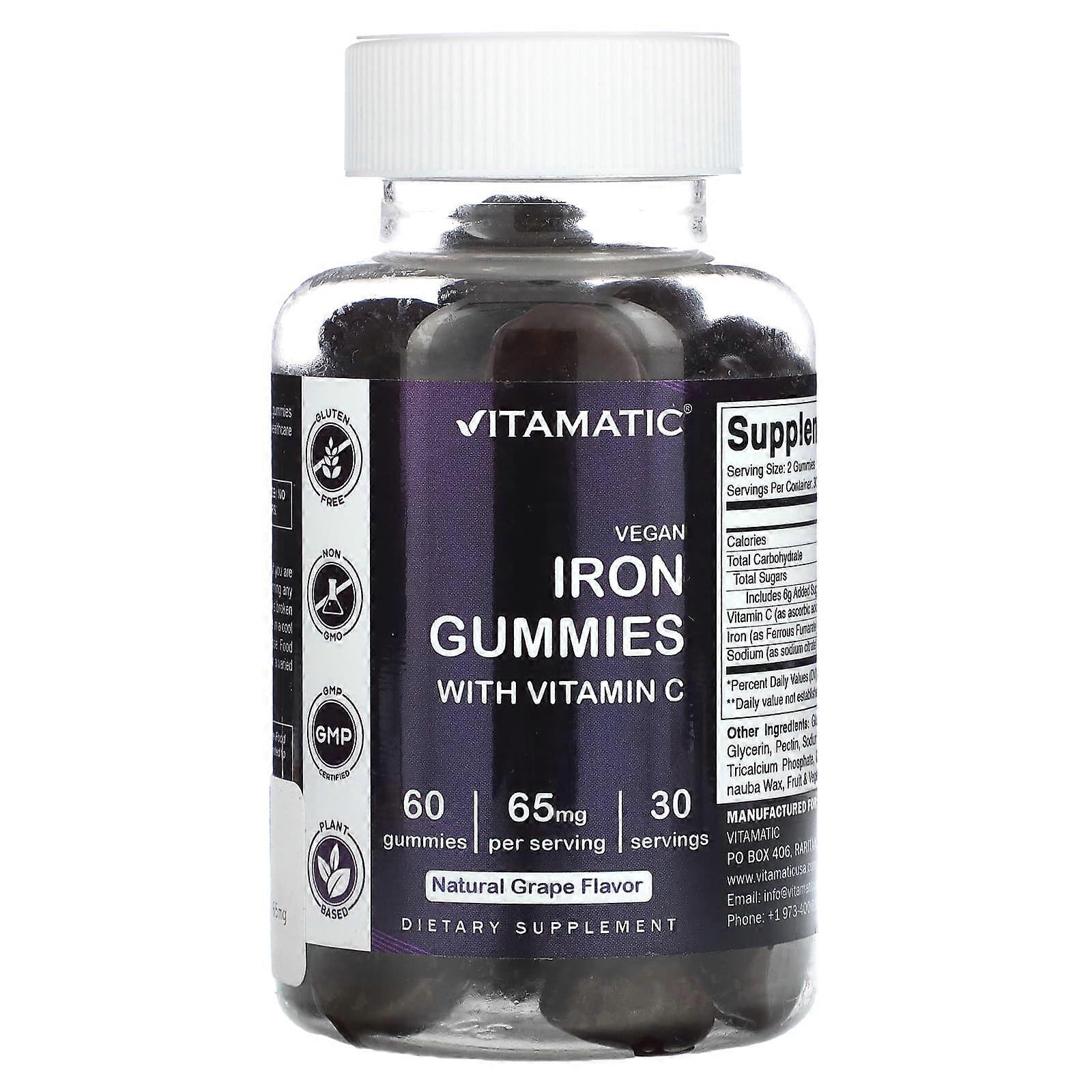Vegan Iron Gummies with Vitamin C, Natural Grape, 60 Gummies