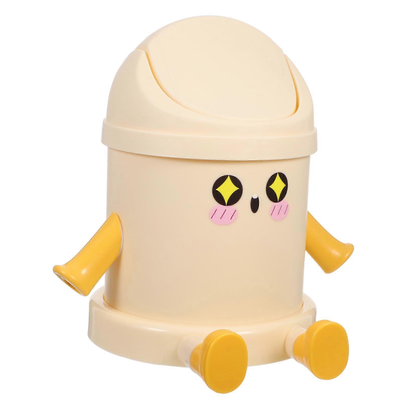 Mini Desk Trash Can With Lid, Lightweight Plastic, Beige Swing, Office And Kitchen Desktop Bin