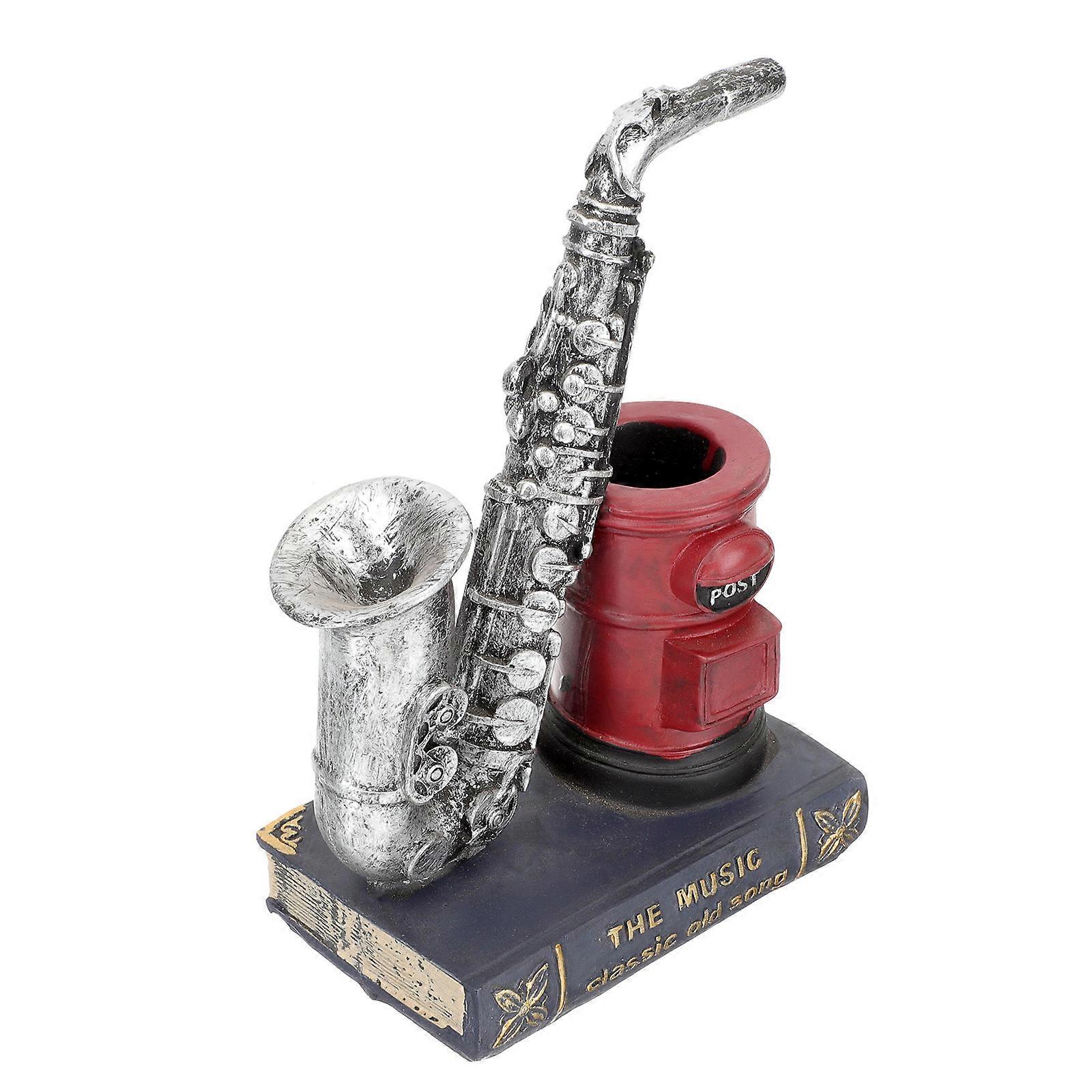 Resin Saxophone Sculpture for Pen Holder with Assorted Color Desktop Ornament
