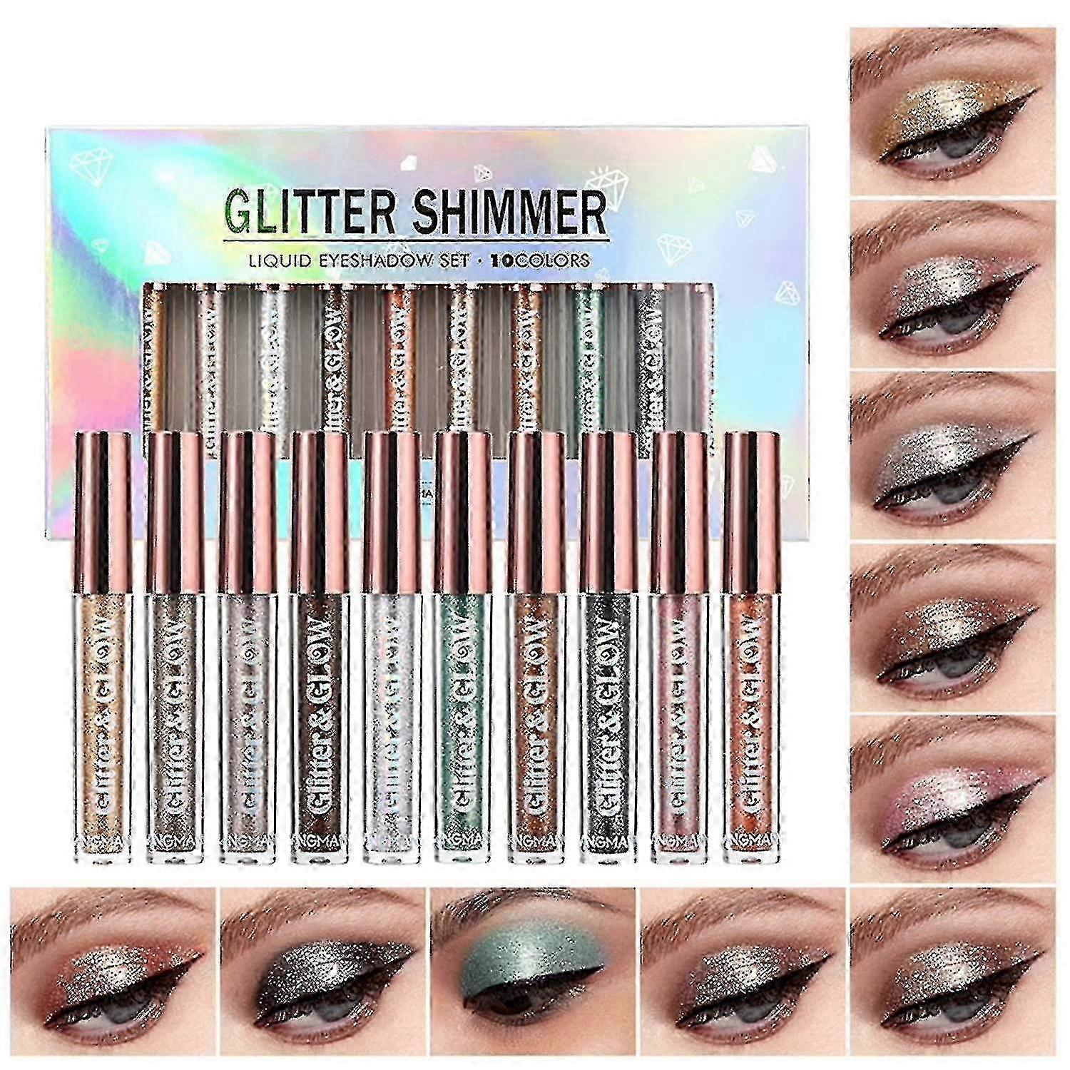 2025 10 Colors Liquid Glitter Eyeshadow Makeup Set Metallic Matte
