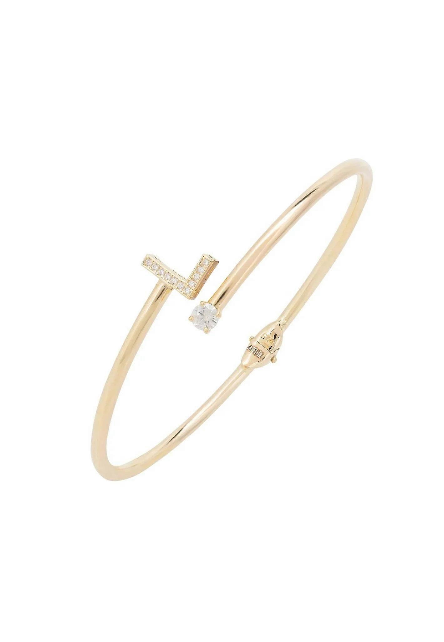Latelita Women's 22ct Gold Initial Bangle with Zircon Monogram - 19.5cm