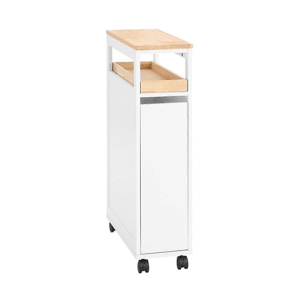 Ohut keittiön säilytyskärry, 20 cm leveä, pyörillä, irrotettava kumipuutarjotin, 2-tasoinen laatikko, kapea pyörillä varustettu järjestelyyksikkö, SoBuy NSR11-WN