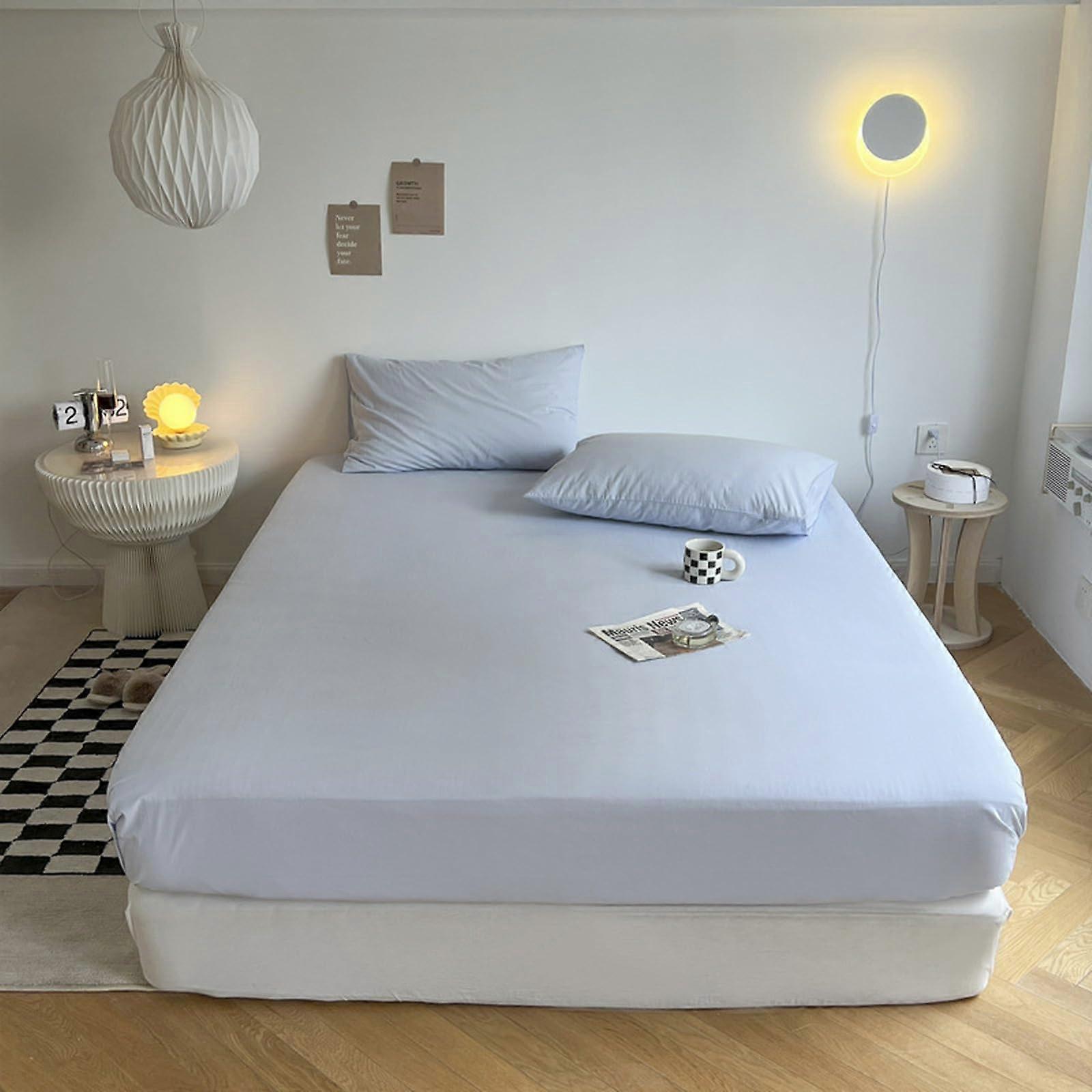 Fitted Bed Sheets 150x200 Light Blue, Combed Cotton, Deep Pocket 25cm