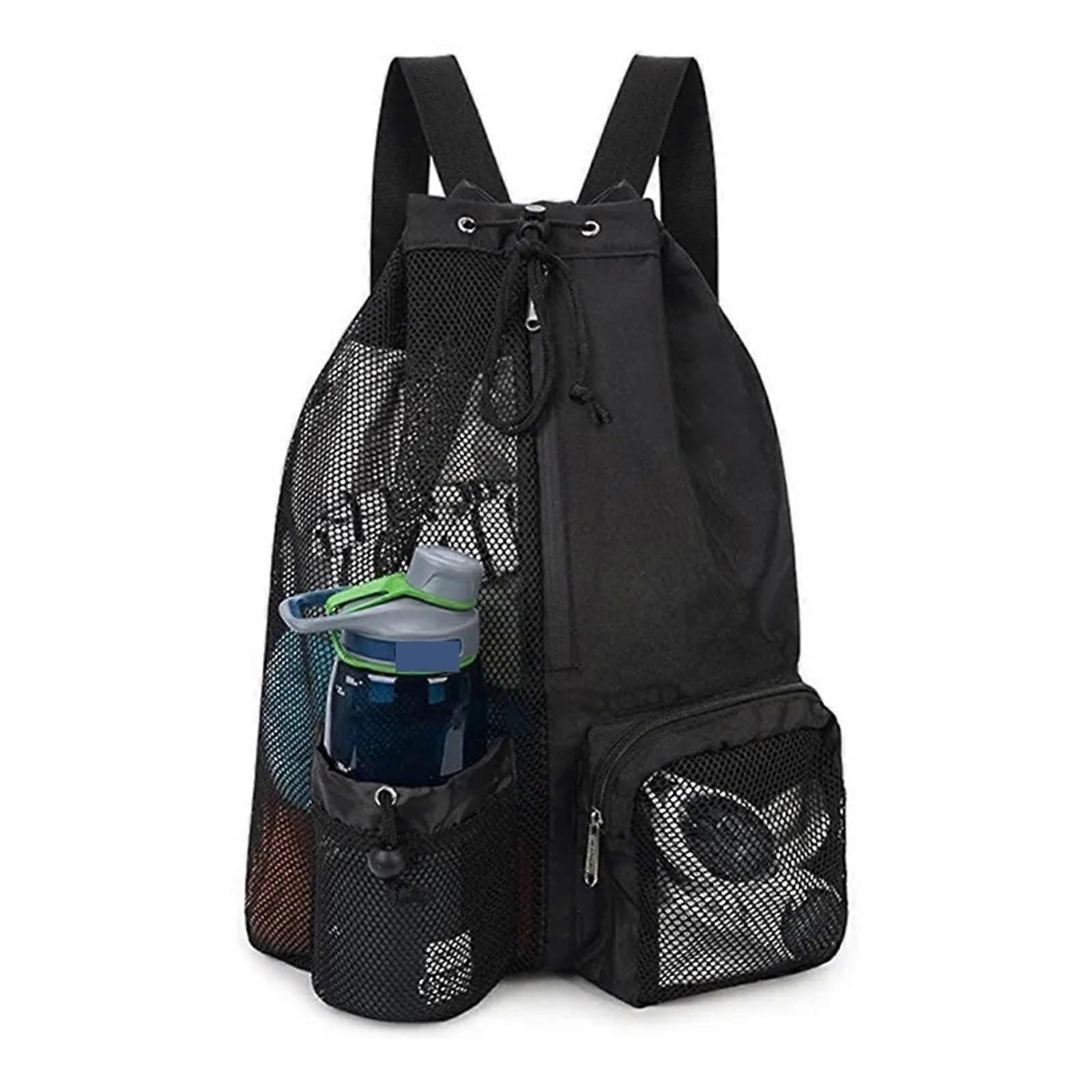 Drawstring Bags Large Capacity Swimming Bag Mesh Drawstring Backpack Wet Bag Beach Bag Black