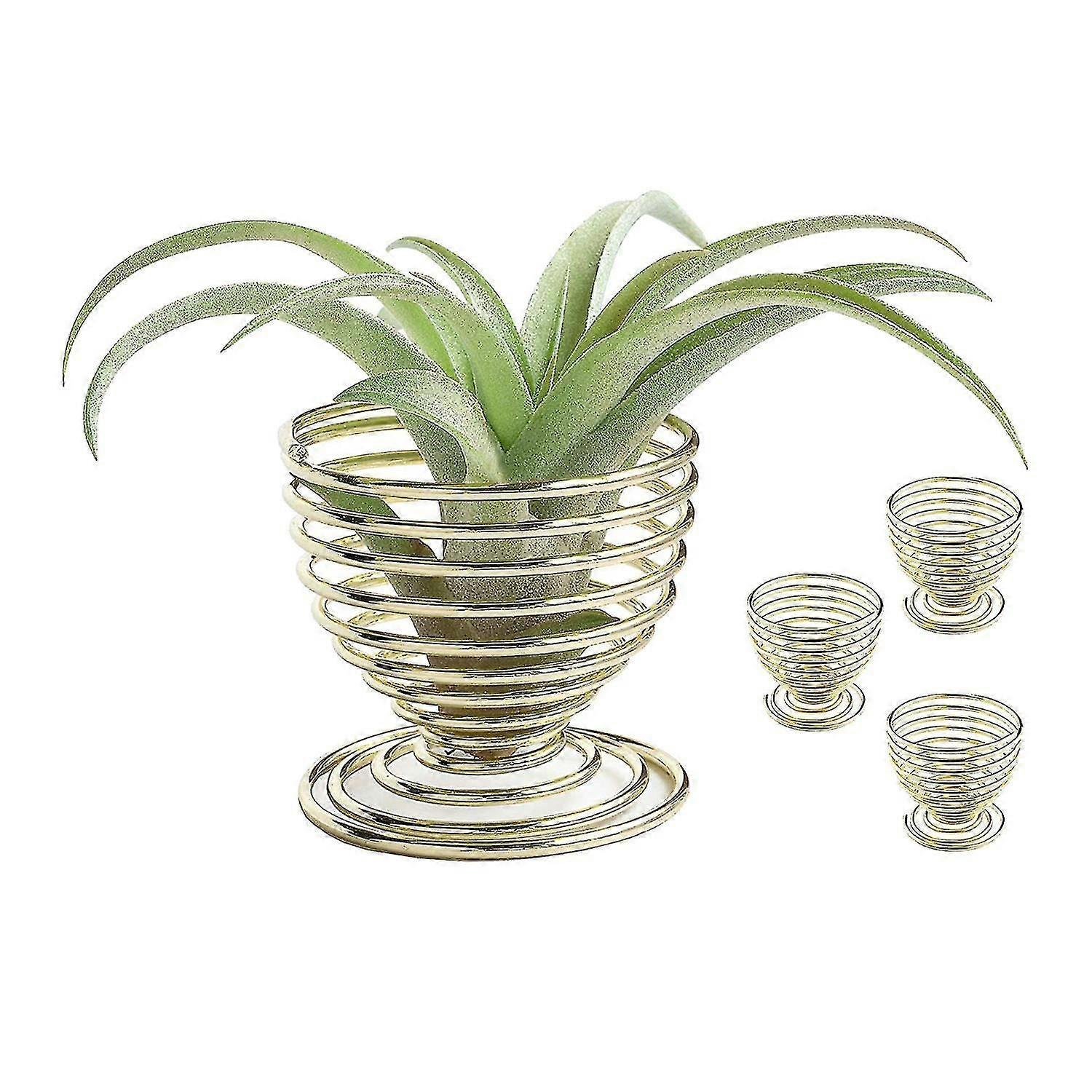 4パックエアプラントホルダー、ディスプレイスタンド、ゴールデン(植物は含まれていません)