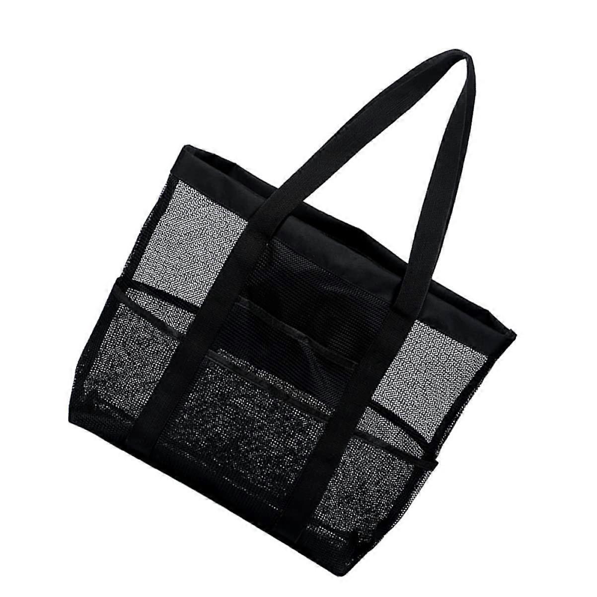 Large Mesh Beach Bag Multi Pocket Tote For Toiletries Breathable Storage Durable For Beach Trips
