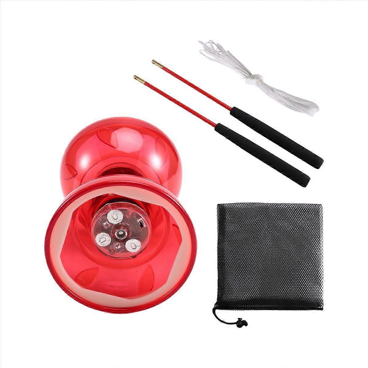 LED Diabolo Chinese Yoyo Set with Colorful Lights 2 Sticks String and Net Bag Diabolo Elderly Child
