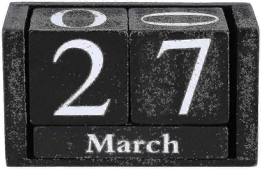 Wooden Desk Calendar, Vintage Perpetual Desk Calendar, Wooden Block Month Date Display For Home Offi