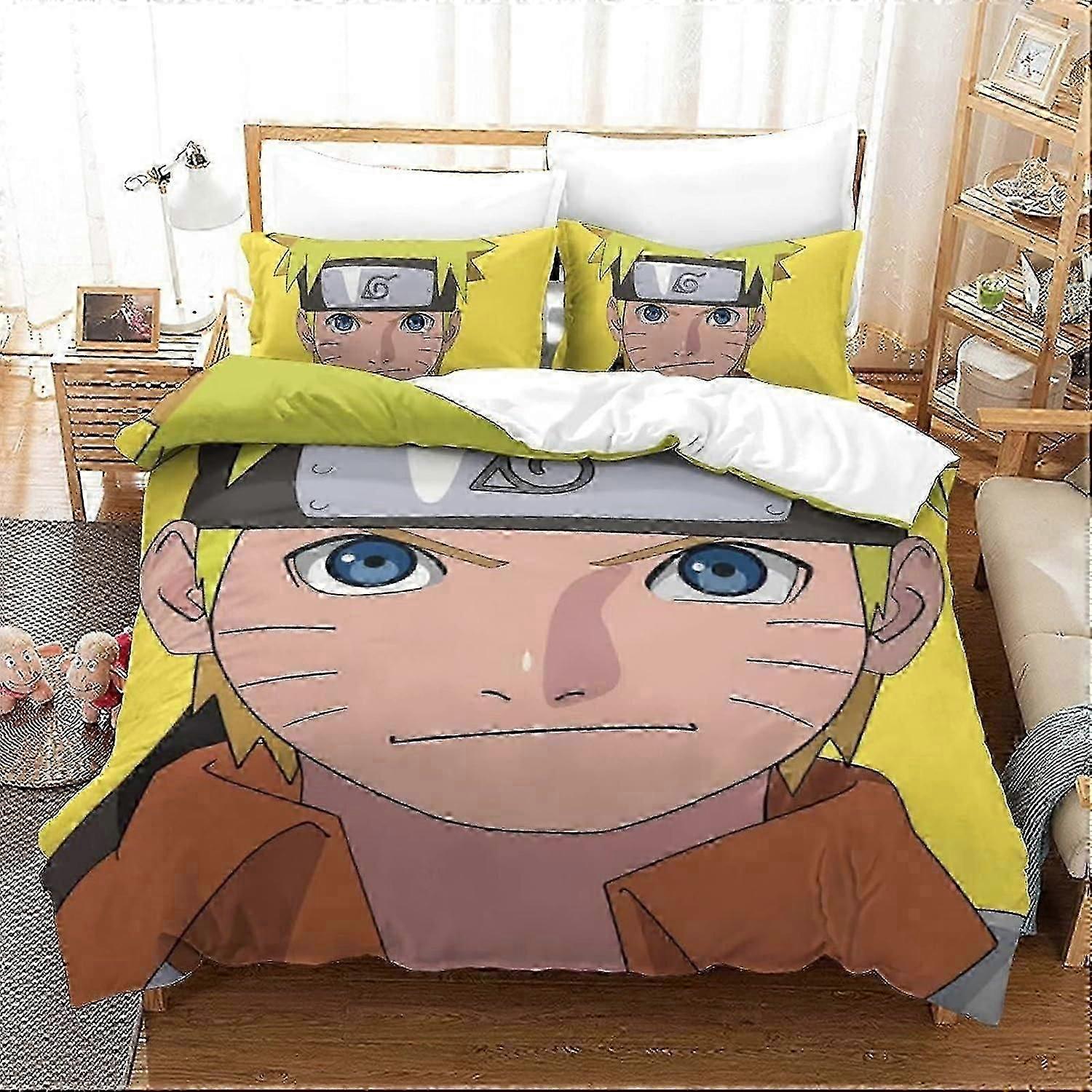 Naruto D Soft Microfiber Duvet Cover Set com personagens de anime, conjunto de peças com fechamento com zíper para adolescentes, adultos solteiros