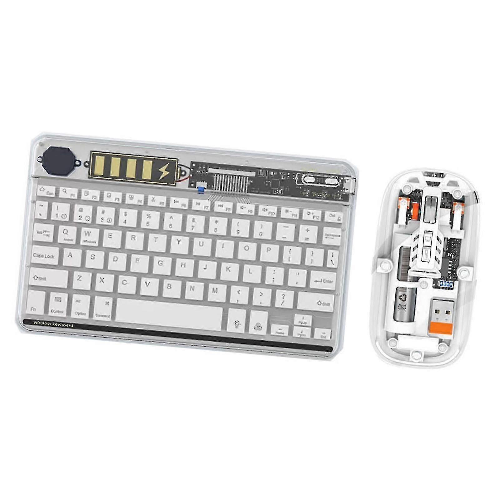Wireless Keyboard & Mice Combo BT3.0 Connection Transparent Designs LED Colorful Backlit Rechargeable Keyboard Battery Display Key Mute Mouse Typ