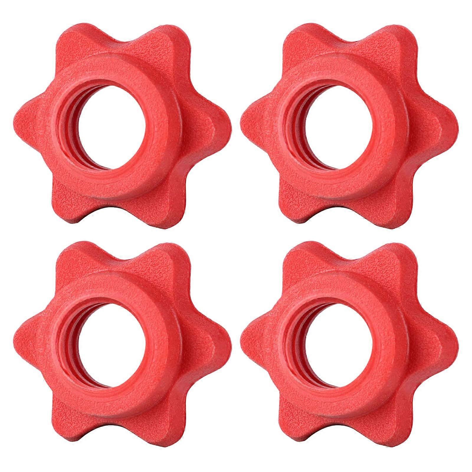 Dumbbell Spinlock Collars Set of 4 AntiSlip Barbell Clamps for Weight Lifting Hex Nut Red