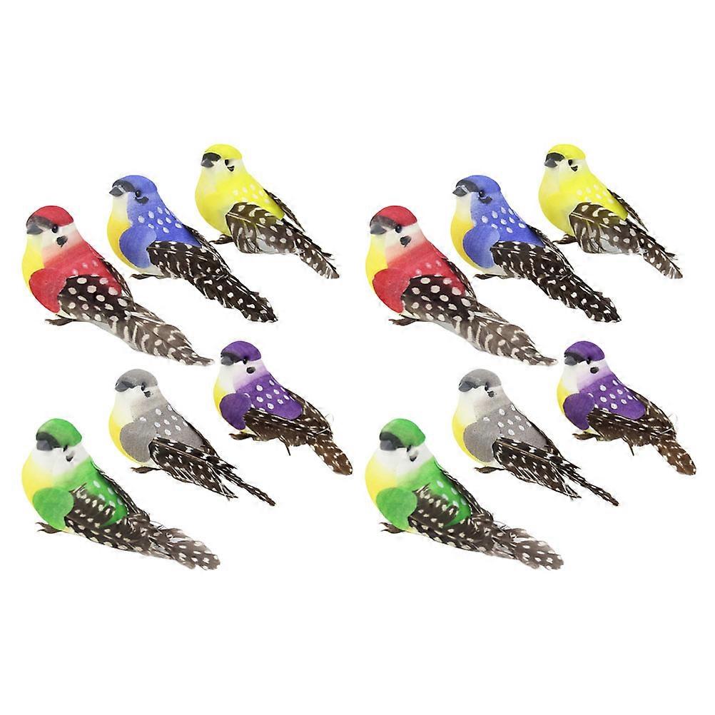 12Pcs Artificial Feather Birds Garden Decorations Branches Bird Props