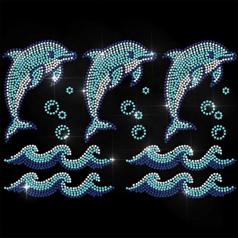Blue Rhinestone Iron on Transfer Dolphin Bling Diamond Hotfix Patches for Clothes 11.6"x8.2" Large Iron On Sequin Applique for Jeans Jacket Caps Bag T