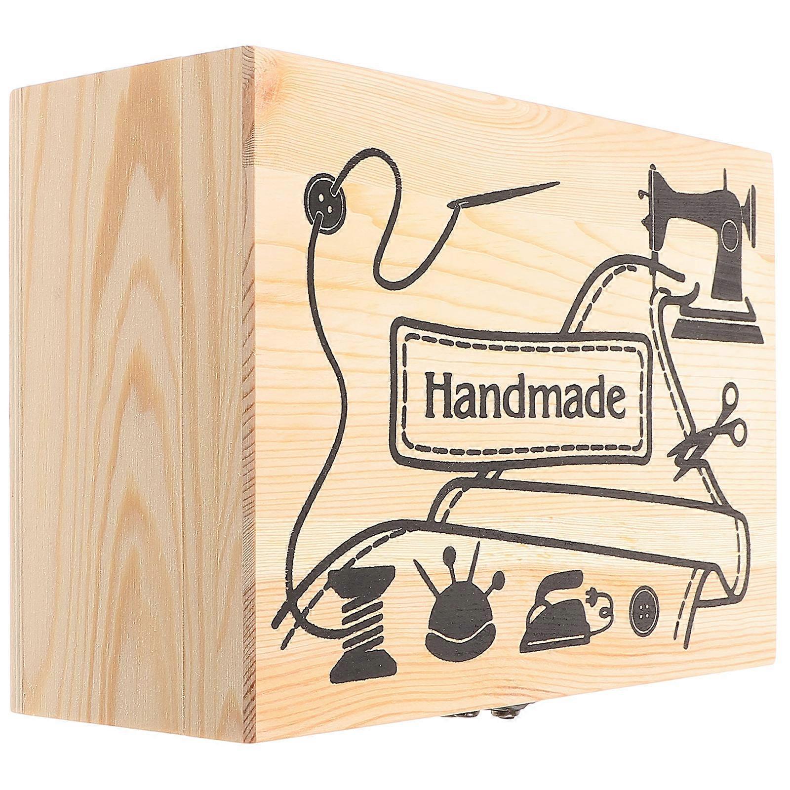 Household Sewing Box For Craft Projects And Storing Small Items In Beige Wooden Rectangular Shape 1Set