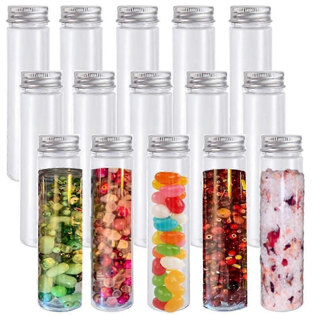 15Pcs 110Ml Plastic Test Tube,Clear Flat Test Tubes,Plastic Test Tubes with Screw Caps for Candy,Bea