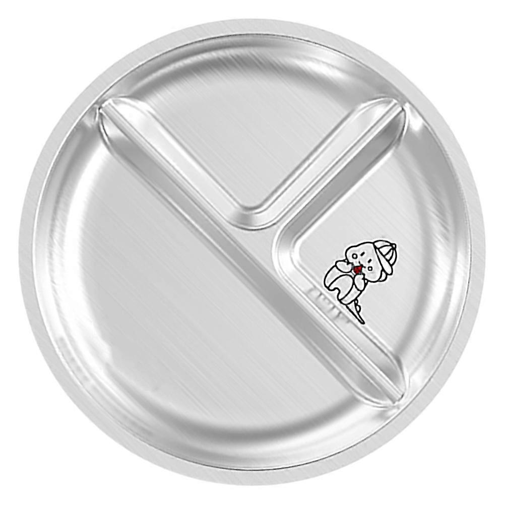 3-Compartment Divided Dinner Tray Cartoon Round Plate for Home Use