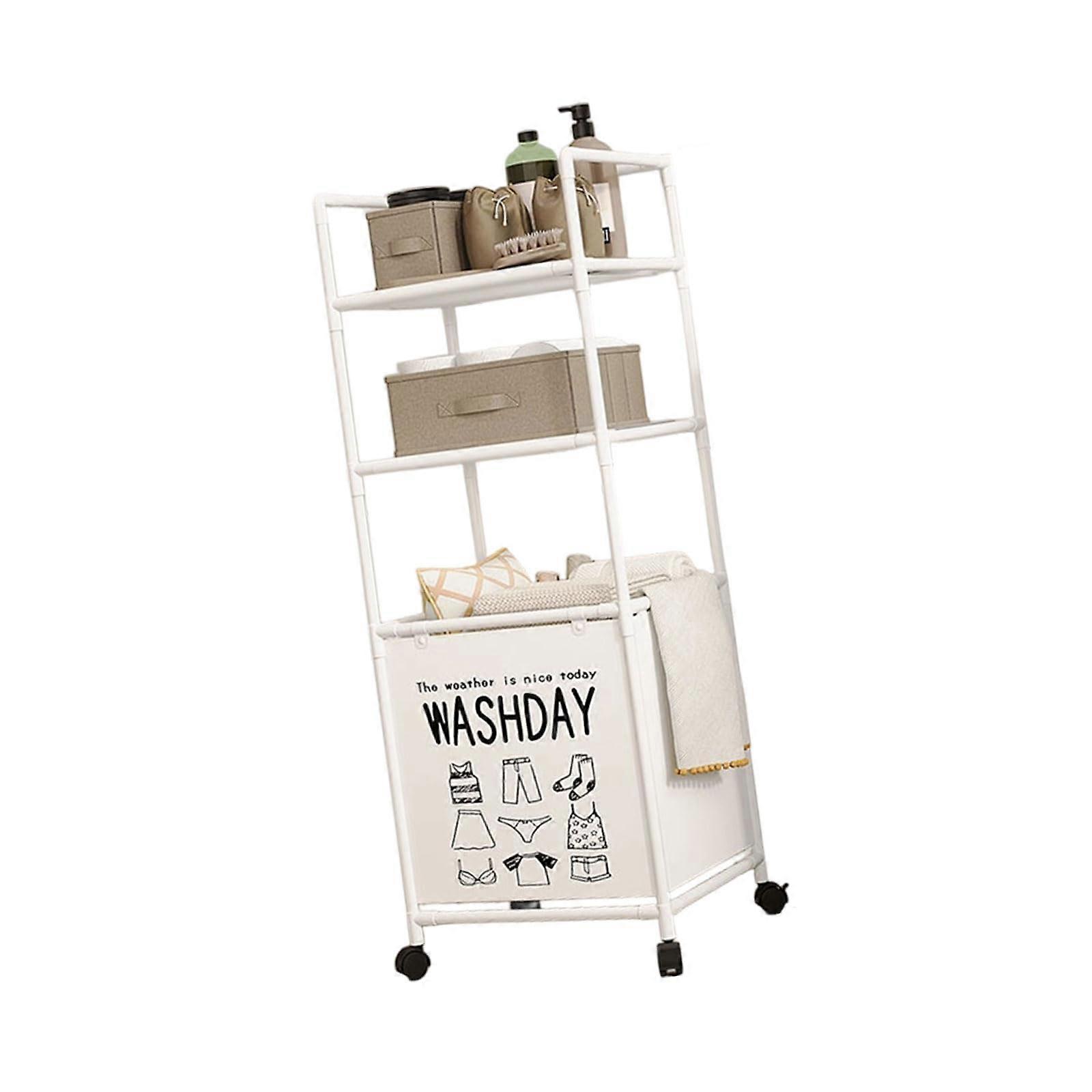 Expandable Double Shelf Laundry Sorter with Wheels, Metal Frame Organizer with Removable Bag
