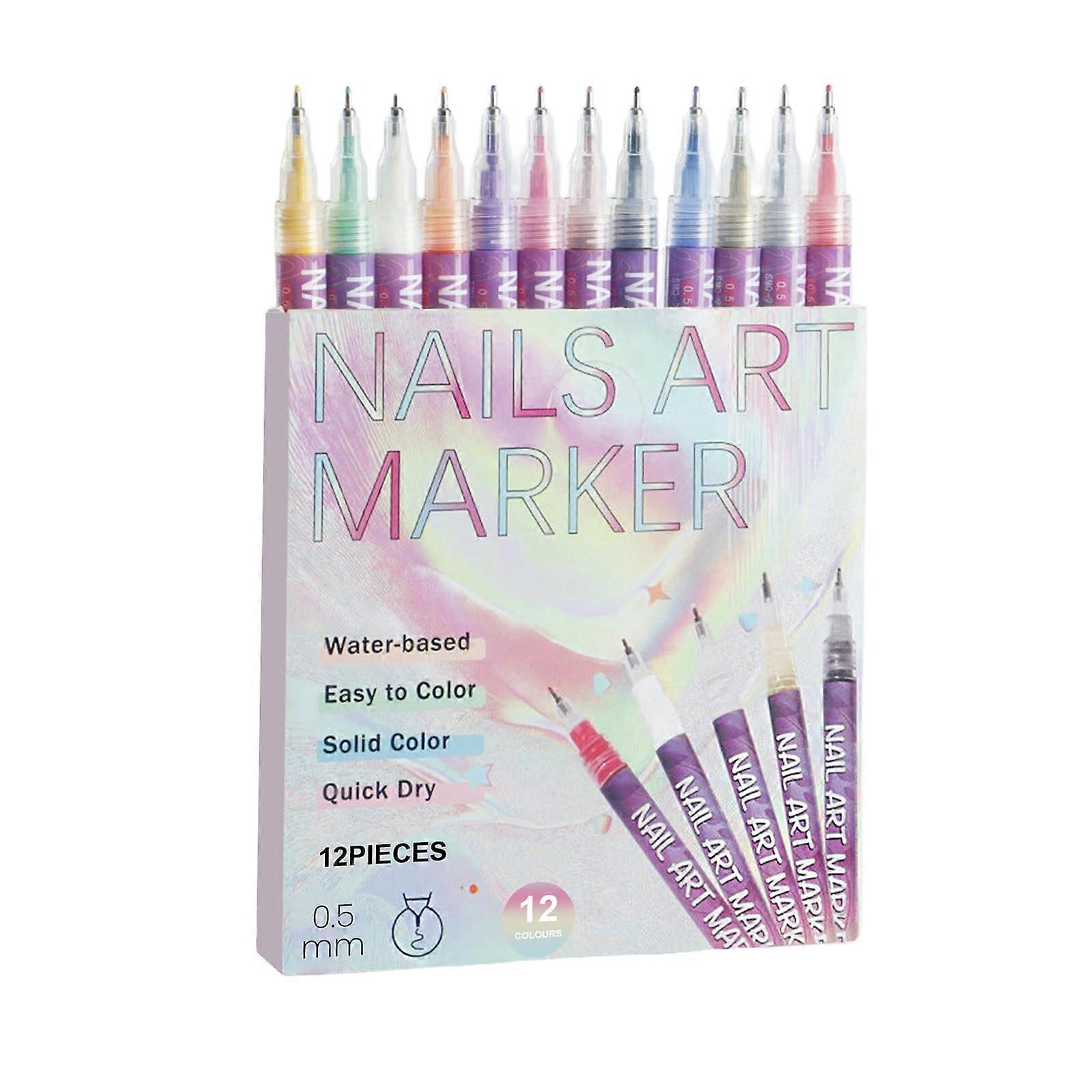 16 Colors Nail Art Pens Set with 0.5mm Precision Tips for DIY Acrylic Designs and Smooth Ink Flow