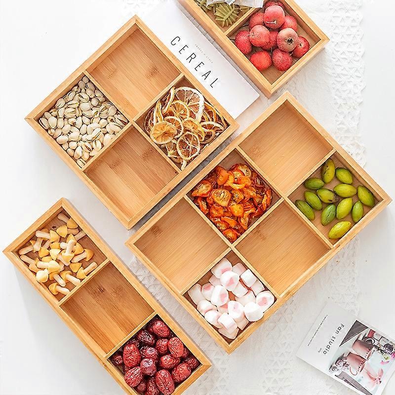 Bamboo Dried Food Box Compartment Candy Box Snack Storage Box, Specification: 3 Grids