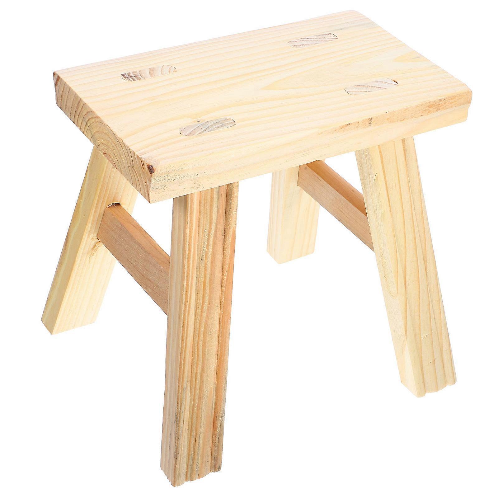 Khaki Solid Wood Stool for Home Use Small Step Stool for Kids